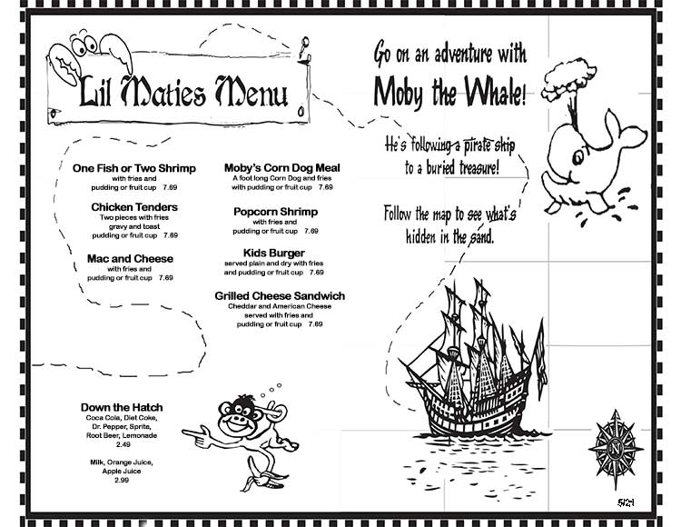 Moby Dick's Restaurant Menu in Port Aransas, TX.